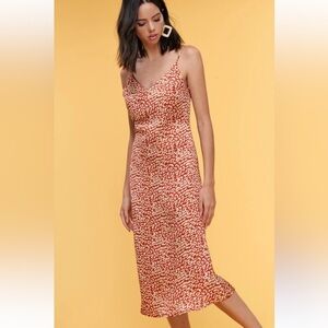 Satin champagne leopard midi dress